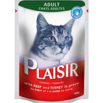  Plaisir Cats Chunks in Gravy Beef and Turkey Pouch 100g 