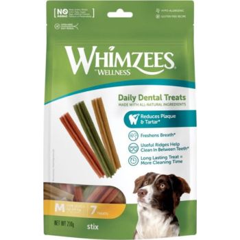  Whimzees Stix Medium Mix Brown / Green / Orange 7 pcs 