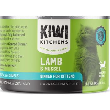  Kiwi Kitchens Lamb & Mussel Dinner Canned Wet Kitten Food 170g 