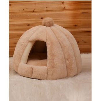  PETS CLUB HOODED PET HOUSE ROUND WITH SOFT COTTON BED – 48*40 CM – MEDIUM – KHAKI 