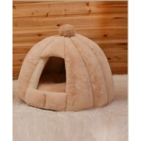 PETS CLUB HOODED PET HOUSE ROUND WITH SOFT COTTON BED – 48*40 CM – MEDIUM – KHAKI