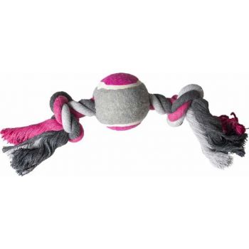  Duvo+ Tug Toys Knotted Cotton & 2Knots & Tennis Ball 30cm,Grey/Pink 