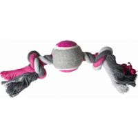 Duvo+ Tug Toys Knotted Cotton & 2Knots & Tennis Ball 30cm,Grey/Pink