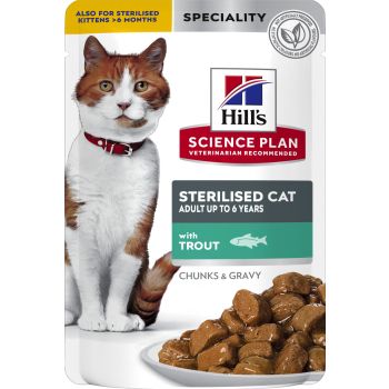  Hills  Science Plan Sterilised Cat Adult Cat Wet Food With Trout Pouches (12x85g) BOX 