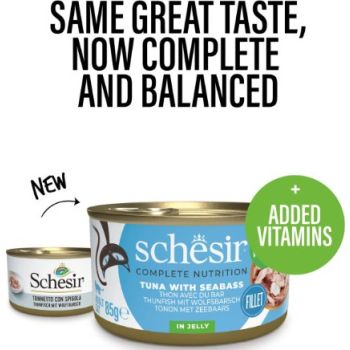  Schesir Cat Wet Food Can Jelly Tunawith Seabass 85g 