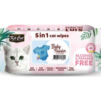  Kit Cat 5-In-1 Cat Wipes BABY POWDER Scented 