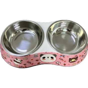  Cozy Paws Double Melamine Bowl-22x10x4.5cm-pink panda 