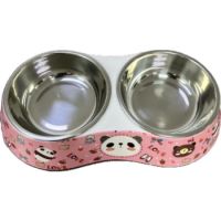 Cozy Paws Double Melamine Bowl-22x10x4.5cm-pink panda