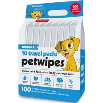  PETKIN Travel Pack Pet Wipes- 100 Ct 
