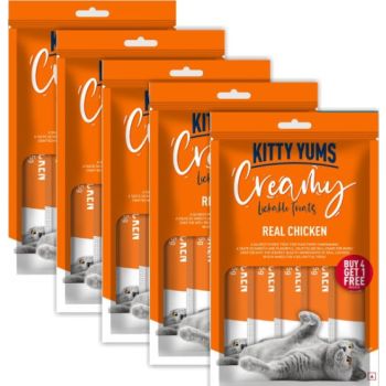  Kitty Yums Lickable Creamy Cat Treats Real Chicken 5 Sticks, 75 g 