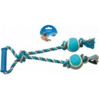 Duvo Tug Toy Knotted Cotton Loop & 2 Tennis Balls Grey/Blue 43cm