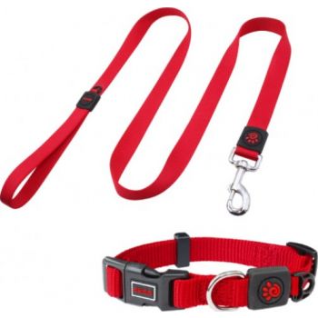  DOCO® Signature Nylon Collar+Nylon Leash - 4ft Medium Red 