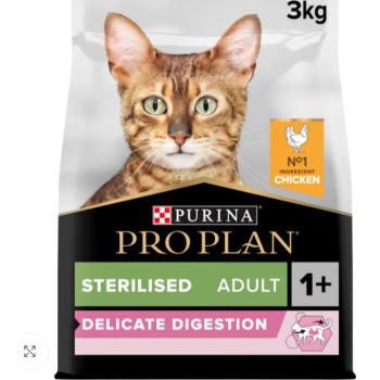  PRO PLAN STERILISED ADULT DELICATE DIGESTION DRY CAT FOOD WITH CHICKEN, 3 KG 