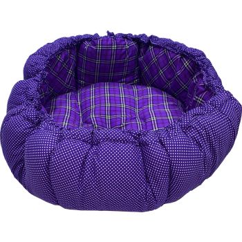  Puppod Pet Bed Round Purple Check 80cm 