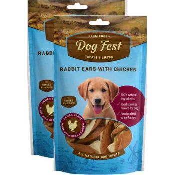  Dog Fest Rabbit Ears With Chicken For Puppies - 90g (3.17oz) 