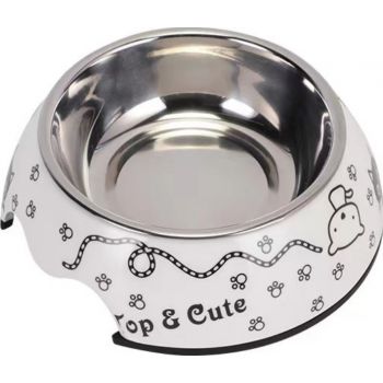  Melamine Happy Cat Stainless Steel bowl with anti-slip circle on the bottom,Volume:160 ml,Size:12*12*4.5 cm 