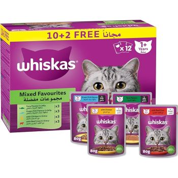  Whiskas Mixed Favourites Wet Cat Food 10+2 Multipack - 12X80G 