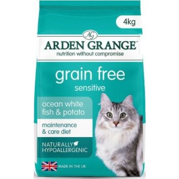  Arden Grange Grain Free Sensitive Adult Ocean White Fish & Potato Dry Cat Food 4kg 