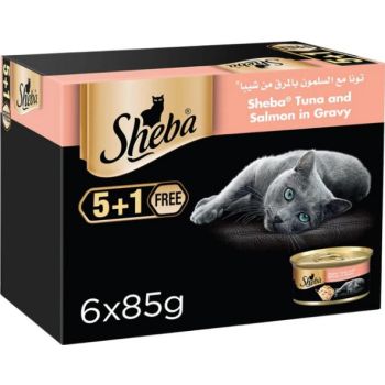  Sheba Flaked Tuna Topped with Salmon Wet Cat Food 5+1 FREE 6X85G 