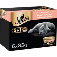 Sheba Flaked Tuna Topped with Salmon Wet Cat Food 5+1 FREE 6X85G