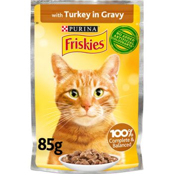  Purina Friskies Turkey Chunks in Gravy Wet Cat Food Pouch 85g 