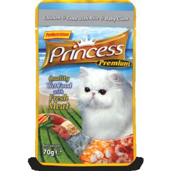  Princess Pouch Chick/Tuna w Rice & Baby Clams 70g 