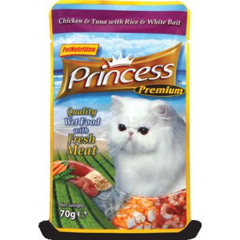  Princess Pouch Chick/Tuna w Rice & Whitebait 70g 