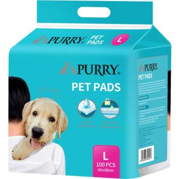  Purry Pet Training Pads Quick Absorbent , Leak Proof And 5 Layer With Floor Sticker 60x60 Cm - 100 Pcs 