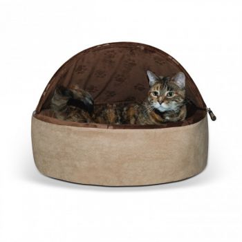  K & H Self-Warming Kitty Bed Hooded Small Chocolate/Tan 16"/41 Cms 