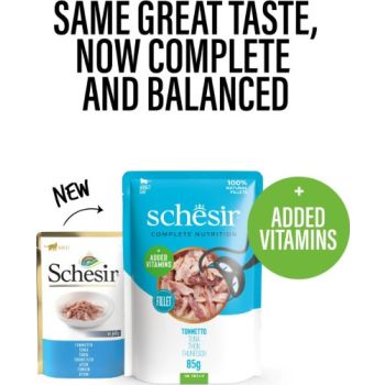  Schesir Complete & Balanced Nutrition Wet Cat Food in Jelly Pouch- Tuna 85g 