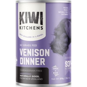  Kiwi Kitchens Grass Fed Venison Dinner Canned Wet Dog Food 375g 