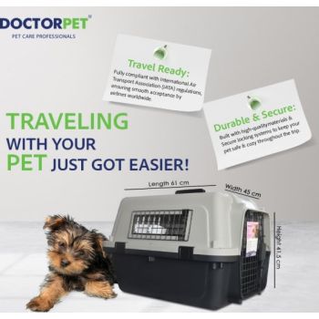  Doctor Pet Pet Carrier Crate 61x45x41.5 cm - IATA Approved Travel Crate - Safe & Comfortable Pet Transport for Cats & Small Dogs 