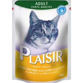  Plaisir Cats Chunks in Gravy Chicken and Liver Pouch 100g 