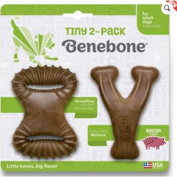  Benebone 2-Pack Dental Chew, Wishbone(Tiny) – Bacon 