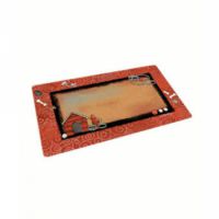 Dry Mate Swirl Border / Red Dog House  Dog Bowl Place Mat 16 x 28 in