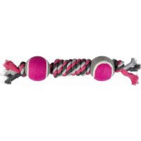 Duvo+ Tug Toys Knotted Cotton Dummy & 2 Tennis Ball 38cm,Grey/Pink