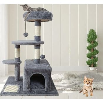  Cat Tree Tower 3 Layer With Sisal Scratching Post 60*40*85cm-Grey 