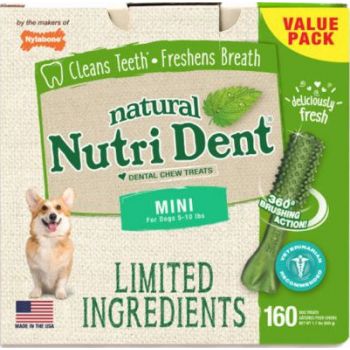  Nylabone Natural Nutri Dent Dental Chew Treats for Mini Dogs, 160 Ct 