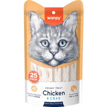  Wanpy Creamy Lickable Cat Treats – Chicken & Crab 25 x 14g 