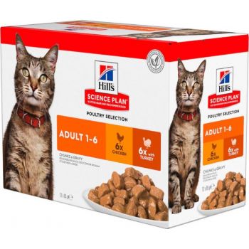  Hill’s Science Plan Adult Cat Wet Food Multipack With Chicken, Turkey Pouch (12x85g) 