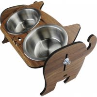 Okutan  Cat  Double Bowl  Dark Oak