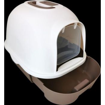  Semi-automatic Hooded Cat Litter Box With Handle Detachable Flip Cat Litter Boxes ,Size – 53*41*41 cm – Coffee Color 