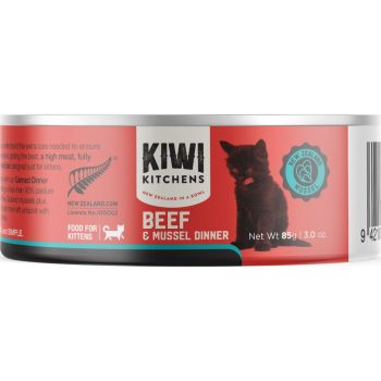  Kiwi Kitchens Beef & Mussel Dinner Canned Wet Kitten Food 85g 