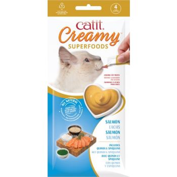  Catit Creamy Superfood Treats, Salmon Recipe with Quinoa & Spirulina 4 tubes x 10g 