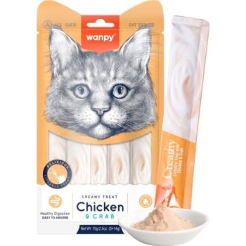  Wanpy Creamy Lickable Cat Treats – Chicken & Crab (14gx5) 