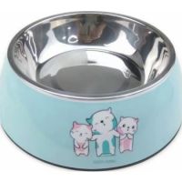 Melamine Cat Pattern Stainless Steel bowl with anti-slip circle on the bottom-Blue, Volume:160 ml, Size:12*12*4.5 cm