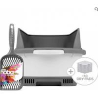 Cateco Cat Litter Box Complete Starter Kit with Height Extension, 10 Dry-Pads and Scoop   (BLUE & GREY COLOR )