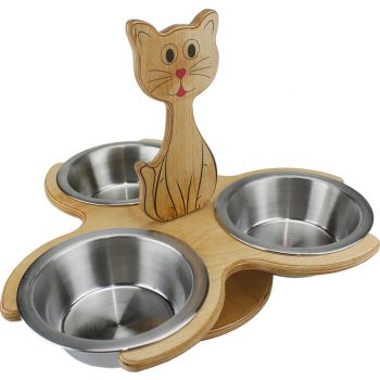  okutan Woodtriple Cat Bowl 