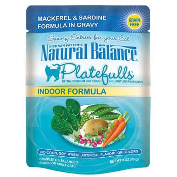  Natural Balance PlatefullsÂ® Indoor Mackerel & Sardine Formula in Gravy Cat Pouch x ( 12 PCS ) 