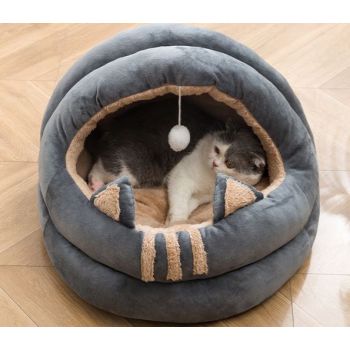  PETS CLUB CAT BEDS MODERN HOUSE WITH PLUS TOY AND SOFT COTTON ,LARGE -50 CM -GREY 